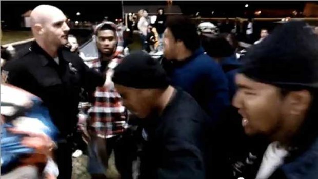 Still frame from YouTube footage shows police confronting the Haka in October.