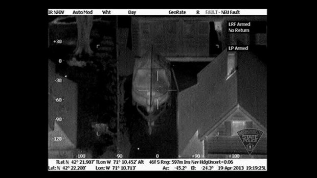 Thermal images released by Massachusetts State Police from the police operation that captured Boston bombing suspect Dzhokhar Tsarnaev, injured an hiding in a boat in the back garden of a Watertown home.