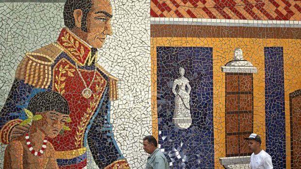 Portrait of a nation ... an image of revolutionary Simon Bolivar in Caracas.