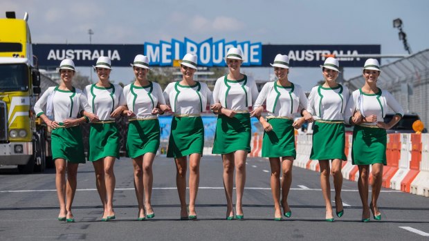 The Australian Grand Prix Grid Girls pose for a photo in 2015.