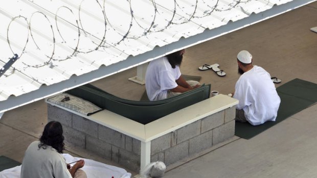 Detainees in Camp 4, one of the camps inside Camp Delta, at Guantanamo Bay, Cuba.