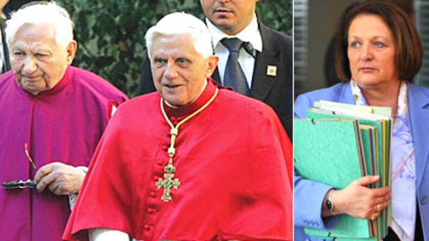 Pope Benedict XVI and his brother Georg Ratzinger. German Justice Minister Sabine Leutheusser-Schnarrenberger.