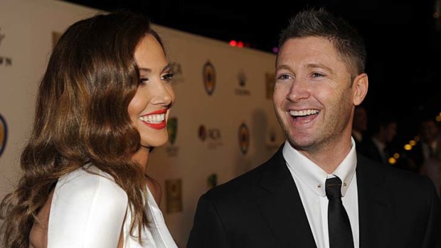 Michael Clarke with his wife, Kyly, at the 2013 Allan Border Medal ceremony.