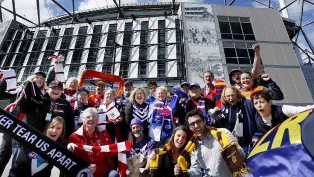 Friendly rivals: Supporters who featured in The Fans series in The Age gather at the MCG.