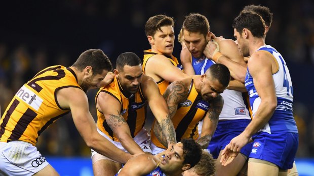 The Hawks v Roos games have traditionally involved plenty of aggression.