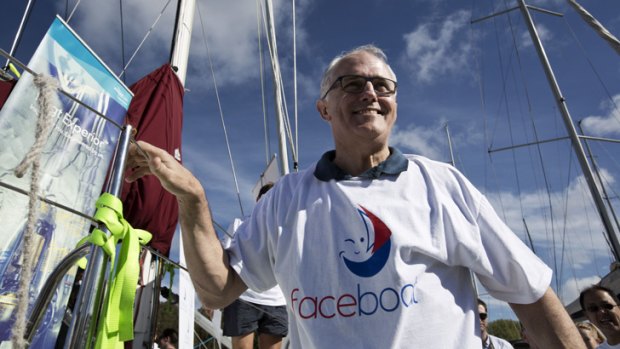 Malcolm Turnbull was all smiles at the Faceboat campaign launch for Sailors with disABILITIES at Darling Point on Sunday.