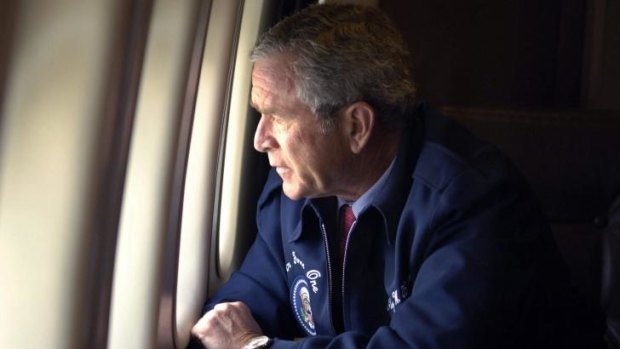 George W Bush's handling of Hurricane Katrina, including this notorious 'flyover' shot, continues to haunt his legacy.