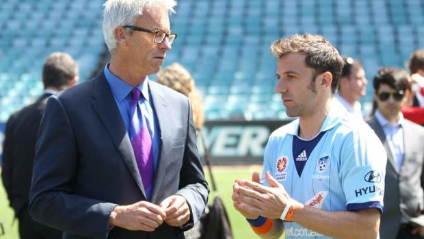 Grand plans: FFA chief executive David Gallop, with Alessandro Del Piero at yesterday's season launch, says football will be the biggest sport in the country.