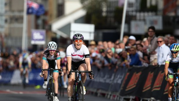 The road to victory: Sophie Mackay takes out the national criterium title.