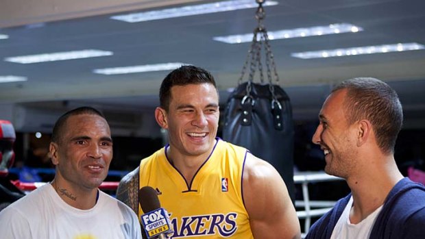 Tight friend ... Anthony Mundine (L) with Sonny Bill Willaiams (C) and Quade Cooper.
