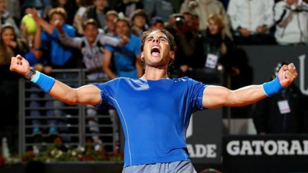 Guts and glory: Rafael Nadal rejoices after overcoming Andy Murray.