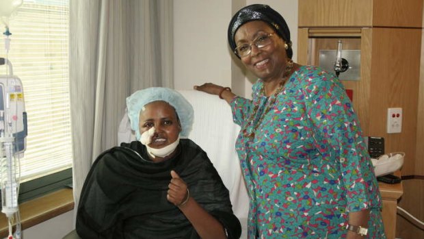 Ayan Mohamed and Edna Adan Ismail post-surgery at the Wesley Hospital.