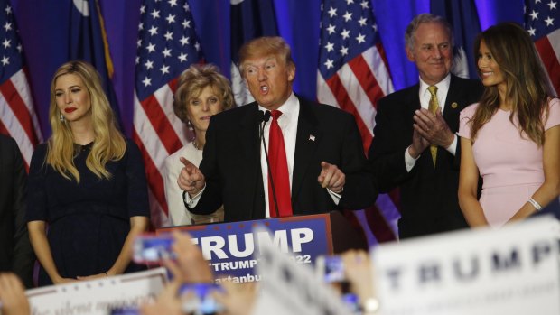 Donald Trump with his family at a South Carolina primary night rally on Saturday.