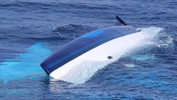 A US Coast Guard photo of the catamaran Surf into Summer on which Lewis Bennett and wife Isabella Hellmann were sailing before her disappearance. 