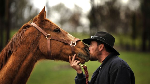 Ultimate survivors ... Anthony Sexton and Jeune Mark. Six months ago the horse saved his owner's life when the pair were surrounded by flames in the Black Saturday Victorian bushfires.
