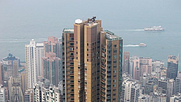 The luxury apartment building named “ Conduit Road 39 " is seen from The Peak in Hong Kong