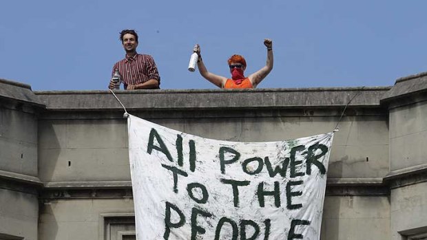 The squatters protest on the roof of the derelict St Michael's College in Sydney.