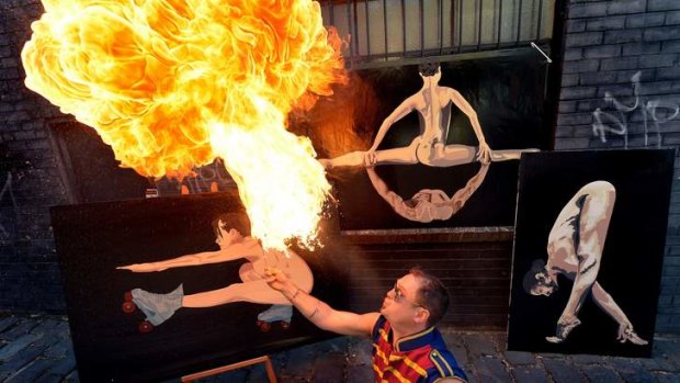 Fire in the belly: Entertainer Roy Maloy has found a new passion through painting, using fellow circus performers as his subjects.