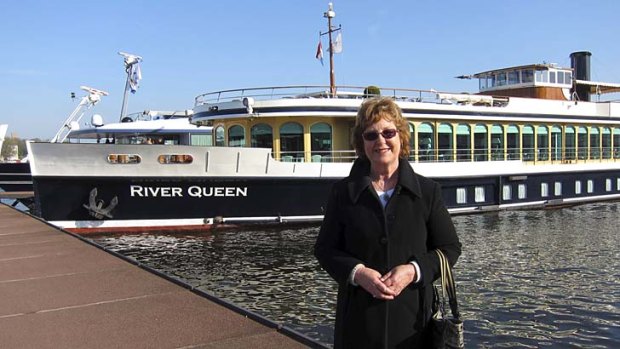 Barbara Hosford boarding boarding the River Queen in Amsterdam.