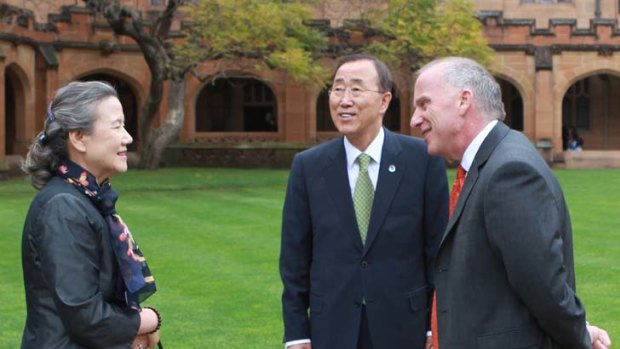 "Without proper support ... students may have to drop out" ... vice-chancellor of the University of Sydney, Michael Spence, pictured right with Ban Ki-Moon.