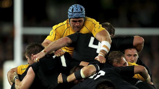 Gold nugget ... James Horwill tackles the All Blacks.