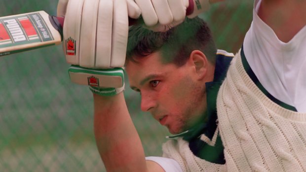 A straight bat in the nets, 1997.