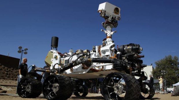 An engineering model of NASA's Curiosity Mars rover is seen in a sandy, Mars-like environment named the Mars Yard at NASA's Jet Propulsion Laboratory in Pasadena, California last month.
