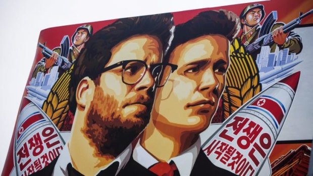 Movie release cancelled ... A banner for The Interview posted outside Arclight Cinemas in Hollywood, Los Angeles.
