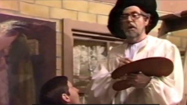 A still of a video showing, the prosecutor said, Rolf Harris performing a sketch with Tony Porter in the '80s. Harris did not remember meeting Porter.
