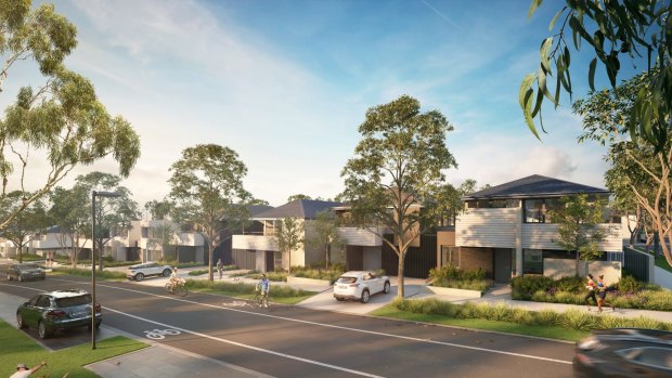 An artist's impression of homes in the YarraBend development installed with Tesla batteries in Alphington.
