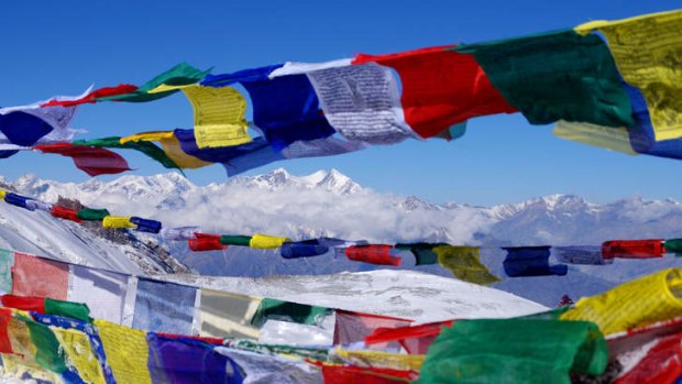 Flags on the Annapurna circuit, Nepal.