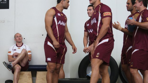 Easy does it ... Maroons captain and Origin veteran Darren Lockyer takes a typically calm approach to Queensland’s training session in Fortitude Valley, Brisbane,  yesterday.