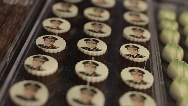 Chocolates decorated with pictures of Egyptian Defence Minister Field Marshal Abdel Fattah al-Sisi 