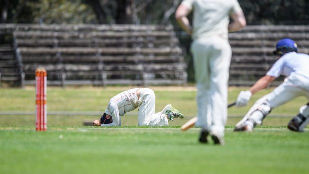 Eastlake captain Paul O'Malveney can't hide his disappointment after missing a tricky catch off Wests-UC's Lachlan Murchie. Photo: Sitthixay Ditthavong