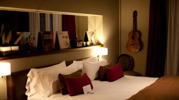 Stylish comfort: 'The Tango Singer' room at the Legado Mitico  is furnished to reflect vocalist Carlos Gardel.
