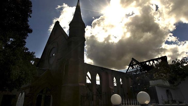 Ghost of itself: The hall of the Holy Trinity Anglican Church, Dulwich Hill, after the fire.