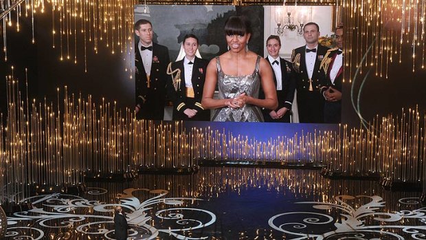 Star turn ... Michelle Obama presents the Best Picture Oscar in a live cross from the White House.