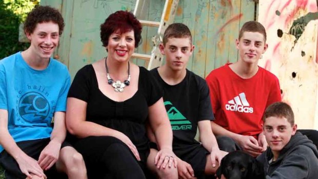 Carolyn Angelin with her sons James (left) and triplets Nathan, Matthew and  Luke.
