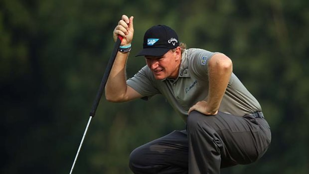 Long one: Ernie Els eyes his putt at a tournament in China early this month.