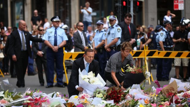 Tony and Margie Abbott at Martin Place on Tuesday.