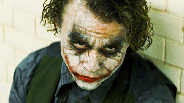 Heath Ledger as The Joker in <i>The Dark Knight</i>. Ledger, who died on January 22, 2008, won a posthumous Oscar for his performance.