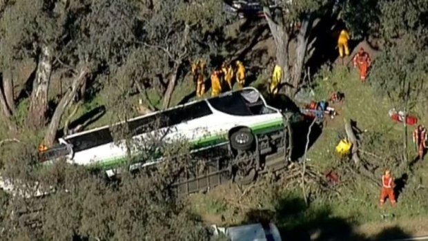 The bus carrying 30 passengers rolled after swerving on the Sunraysia Highway near Avoca.