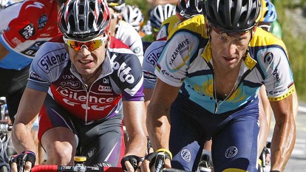 Cadel Evans (left) and Lance Armstrong during the 2009 Tour de France.
