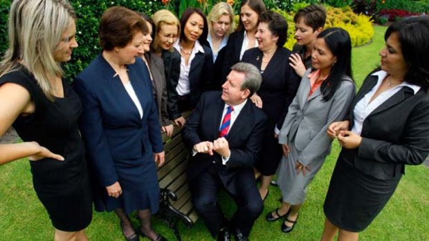 "We know Labor is worried" . . . Barry O'Farrell with some of the Liberal Party's female candidates.