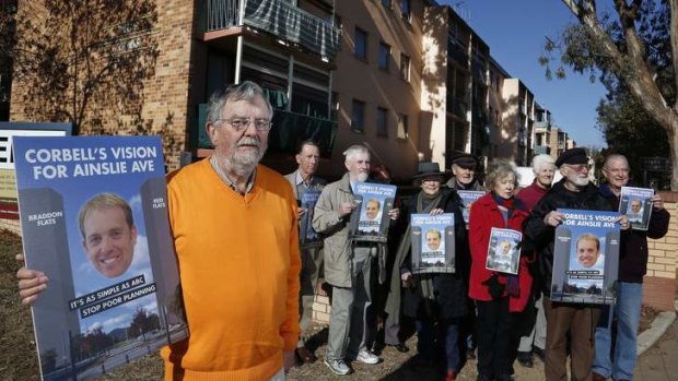 Concerned local citizens protesting the proposed heights for the redevelopment of the Allawah, Bega and Currong flats in Braddon and Reid last year.