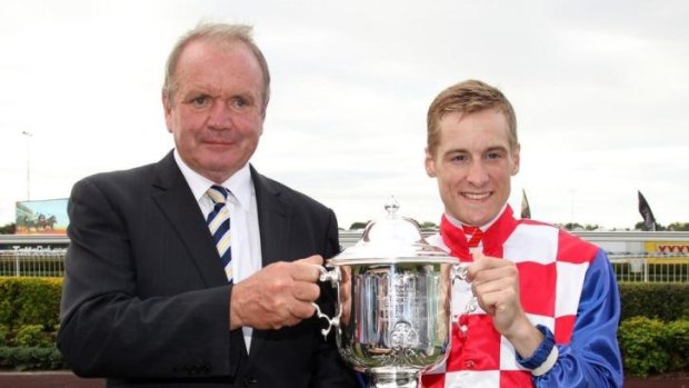 Guy Walter on saturday with jockey Blake Shinn after Streama won the Doomben Cup in Brisbane.