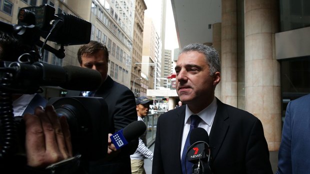 Paul Nicolaou leaves the ICAC hearings in April. 