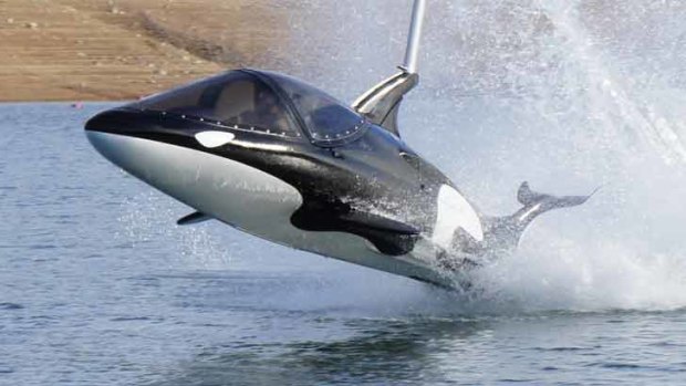 Rob Innes executes a "porpoise" manoeuvre in Orca, a killer whale-shaped Seabreacher.