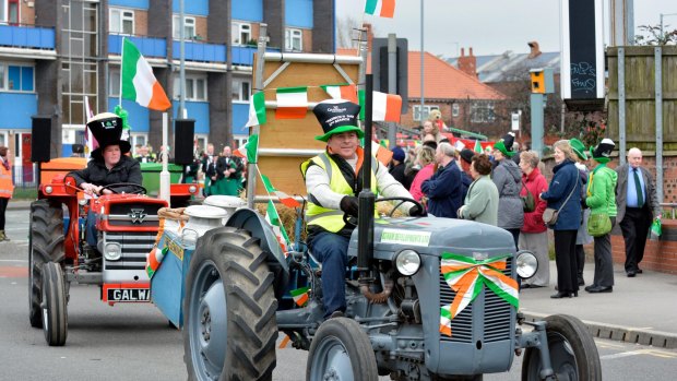 A tractor decorated in Irish colours in North Manchester.