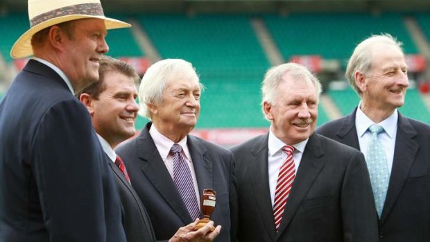 At the 2010-11 Ashes launch (from left), Tony Greig, Mark Taylor, Richie Benaud, Ian Chappell and Bill Lawry.